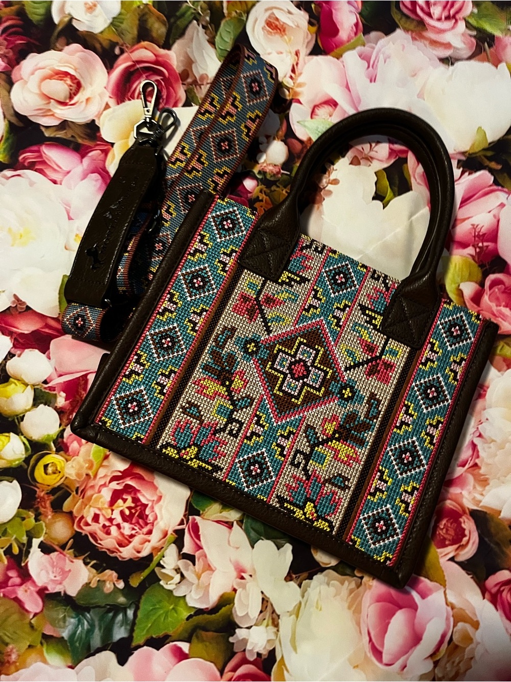 Montana West Multicolor Embroidered Tote with Detachable Strap